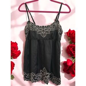 Rampage Black/Pink Satin Cami Med. Lace Adjustable straps Whimsigoth Fairy Y2K